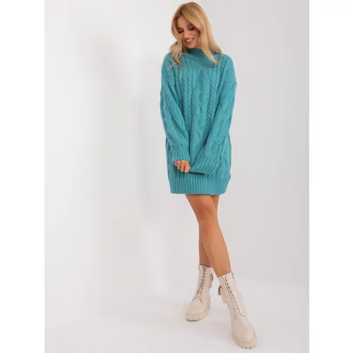 Fashion Hunters Turquoise knitted dress with turtleneck