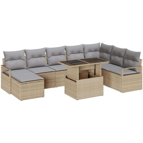  9-dijelni set vrtne sofe s jastučićima Bež poli ratan  2-sjedna vrtna sofa s pohranom i jastučićima Bež poli ratan Cijene