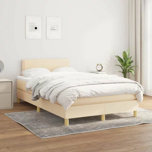  Box spring postelja z vzmetnico krem 120x200 cm blago, (20726490)