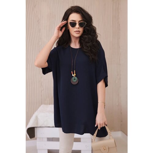 Kesi Włoski Oversized blouse with pendant navy blue Cijene