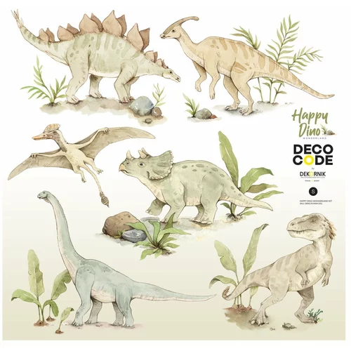 Dekornik set dječjih zidnih samoljepljivih naljepnica s motivom dinosaura Happy Dino, 100 x 100 cm