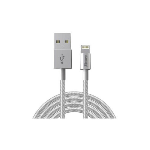 X Wave USB kabl/USB 2.0(tip A)- LIGHTNING(iPHONEkompatibilni)/dužina 2m/3A/Aluminium/srebrni upleten ( USB za iPhone 2m 3A Al /silver mesh ) USB za iPhone 2m 3A Al /silver mesh Slike