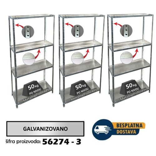  Komplet police 150x75x30cm, 4x50kg Dimenzije a 150x225x30cm Cene