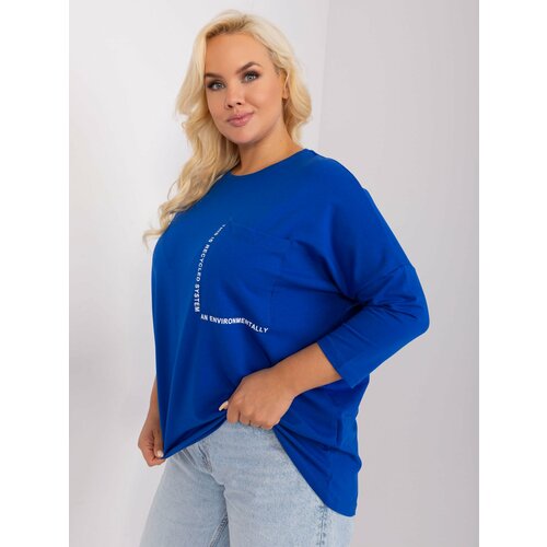 Fashion Hunters Cobalt blue plus size blouse with round neckline Slike