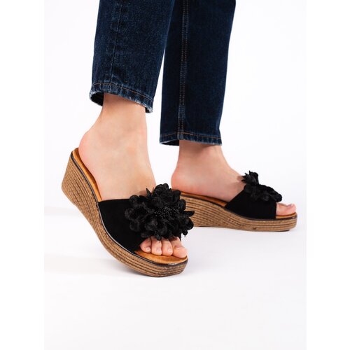Shelvt Suede wedge flip-flops black Slike