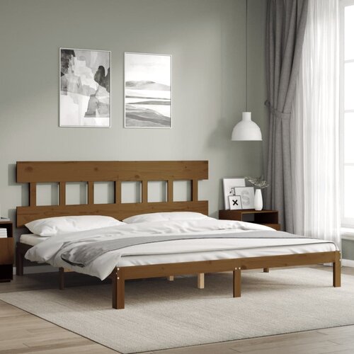 VidaXL Posteljni okvir z vzglavjem medeno rjav 200x200 cm trden les Slike