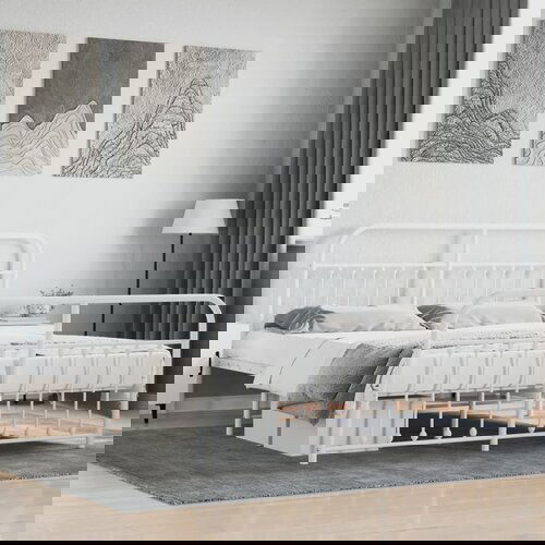 VidaXL Metalni okvir kreveta uzglavlje i podnožje bijeli 180x200 cm Slike