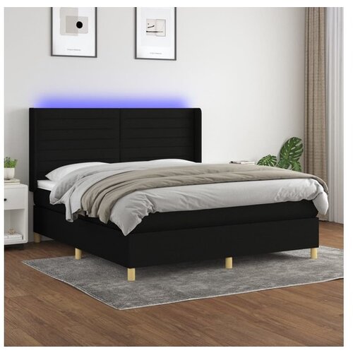 vidaXL Krevet box spring s madracem LED crni 180x200 cm od tkanine Cijene