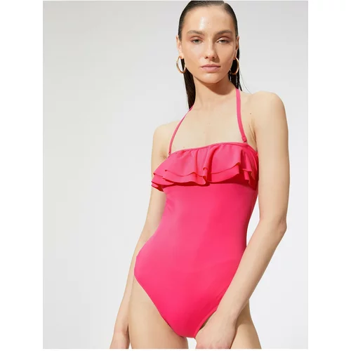 Koton Basic Swimsuit with Frill Halter Neck Detachable Straps