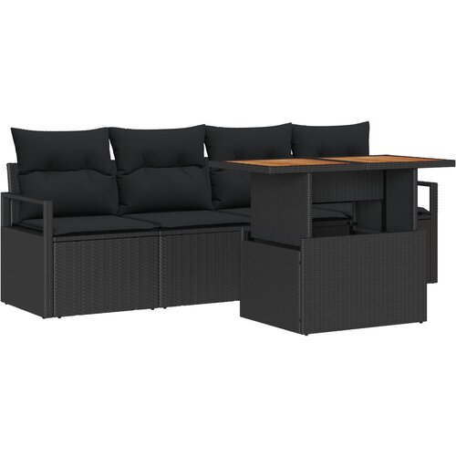 vidaXL 5-dijelni vrtni set sofe s jastučićima Crni poli ratan, 2-sjedna vrtna sofa s prostorom za pohranu i jastučićima Crni poli ratan Cijene