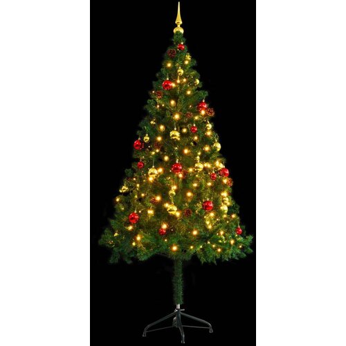 VidaXL umjetno božićno drvce s kuglicama i led svjetlima zeleno 180 cm Slike