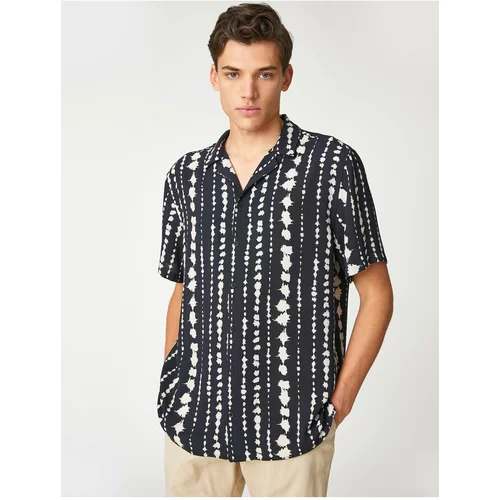 Koton Short Sleeve Shirt with Turndown Collar Ethnic Detailed and Buttoned.