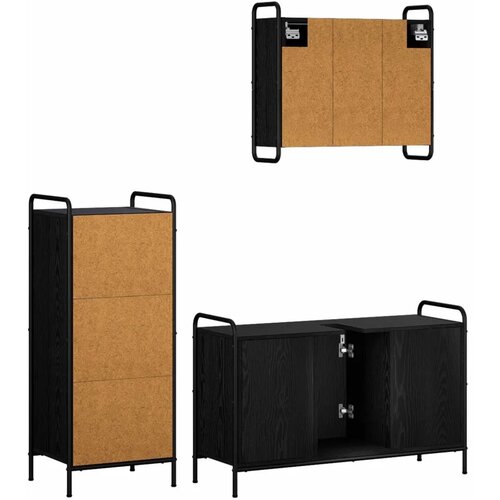  Set ormarića za kupaonicu 3 kom. Crni hrast 40 x 36 x 99 5 cm - Crni hrast Ormar ispod sudopera (1 vrata i 2 police) + viseći or Slike