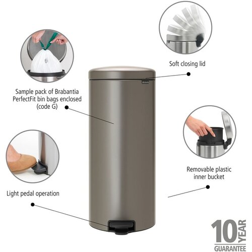 Brabantia kanta za smeće s pedalom newicon 30 l s plastičnim unutarnjim dijelom - platinum Slike