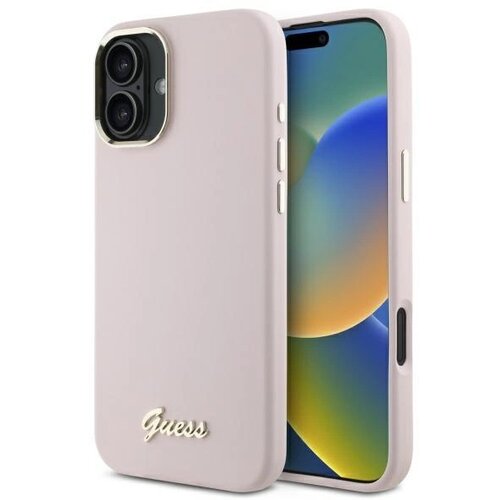 Guess SILIKONSKI OVITEK S SPISO KOVINSKI LOGO ZA IPHONE 16 PLUS ROZA, (21898125) Cene