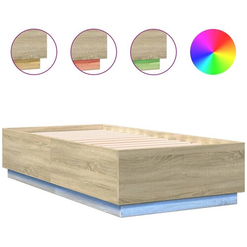  Okvir za krevet s LED svjetlima boja hrasta 90 x 190 cm drveni Slike