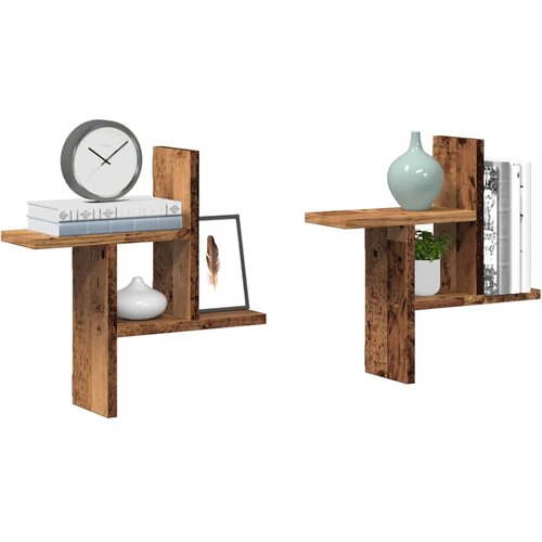  Zidne police 2 kom boja staro drvo 38x12x38cm konstruirano drvo Slike