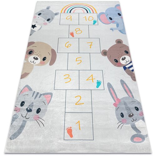 RugsX BAMBINO 43092 pralna preproga Živali, mavrica za otroke protizdrsna - siva / rumena 120/170 cm Cene
