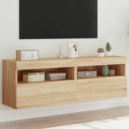 vidaXL Stenske TV omarice z LED 2 kosa sonoma hrast 60x30x40 cm Cene