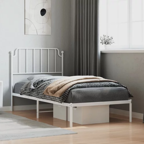Metalni okvir za krevet s uzglavljem bijeli 90x200 cm