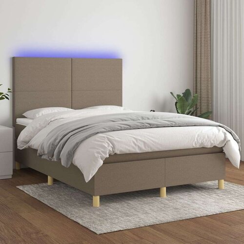  Box spring postelja z vzmetnico LED taupe 140x190 cm blago, (20902492) Slike