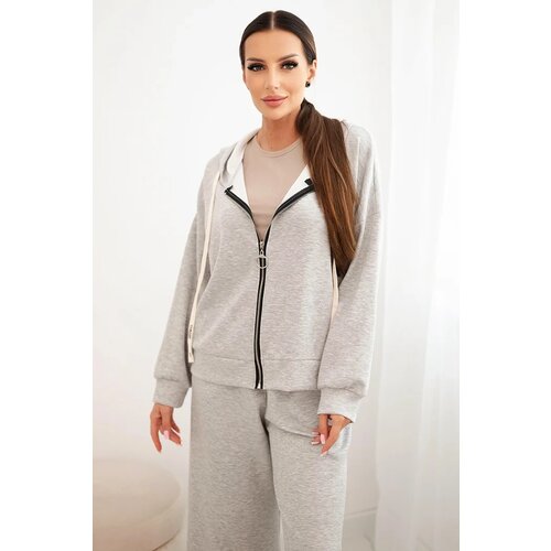 Kesi Włoski Women&amp;#039;s set with wide-leg pants and zip-up hoodie gray Slike