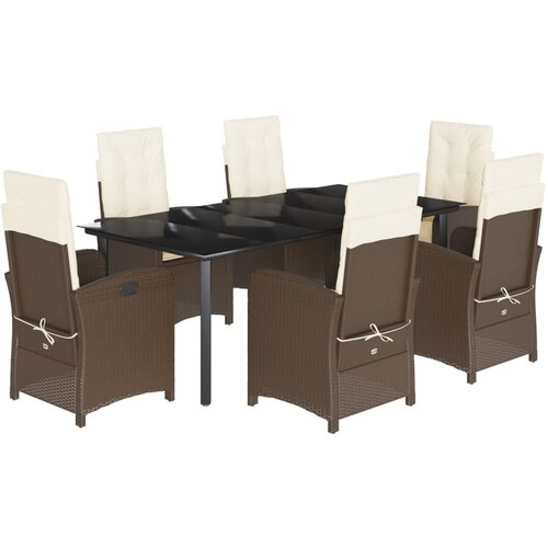  7-dijelni vrtni blagovaonski set s jastucima poliratan smeđi Smeđa 200 cm table length Slike