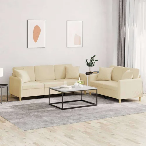  2-dijelni set sofa s jastucima krem od tkanine