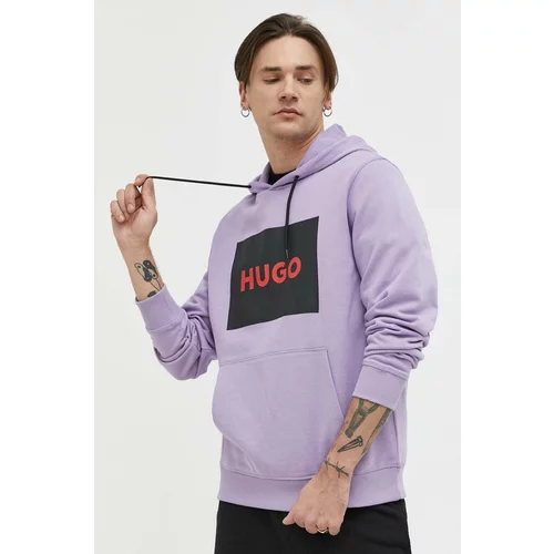 Hugo Bombažen pulover moška, vijolična barva, s kapuco