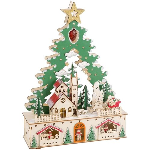  Jelka Božićno selo, sa LED svetlom 30X10X41CM , DRVO Slike