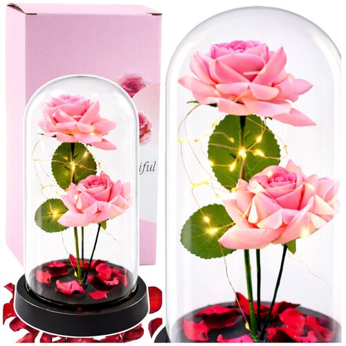 Eternal Roses in Dome with LED Lighting and Rose Petals Pink 21x11cm Cijene
