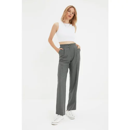 Trendyol Gray Straight Straight Cut Woven Trousers