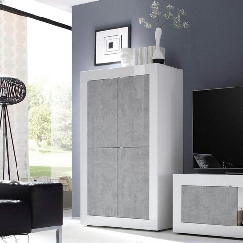 LC Mobili Visoka komoda s 4 vrata, bijeli sjaj/cement - BASIC 209015-04B Slike
