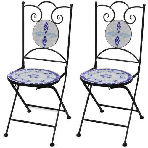 vidaXL Zložljivi bistro stoli 2 kosa keramika modre in bele barve, (20592389)