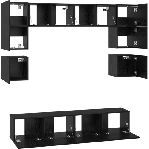 VidaXL Set TV komoda s policom Ostalo s pohranom s vratima 8 pcs Crni hrast 80 x 30 x 30 cm Slike