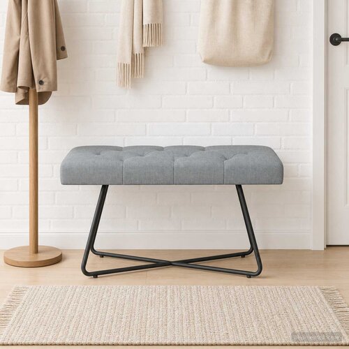 Klupa s gumbastim tkanjem Svjetlosiva 80 x 40 x 46 cm Tkanina Slike