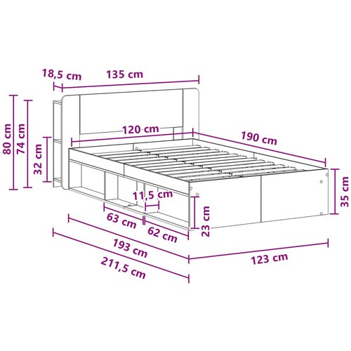  Okvir kreveta s pohranom s uzglavljem Staro drvo 120 x 190 cm Slike