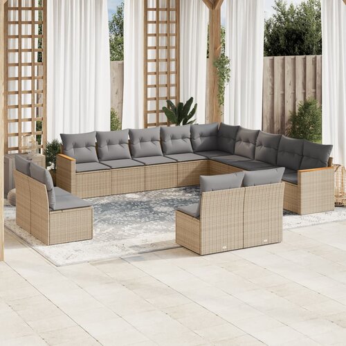 vidaXL 13-dijelni set vrtnih sofa s jastucima bež od poliratana Cijene