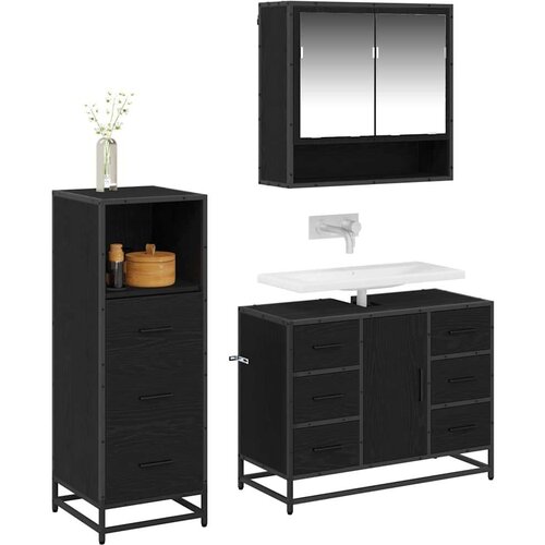 VidaXL set namje&amp;scaron;taja za kupaonicu 3 pcs crni hrast 80 x 33 x 60 cm Slike