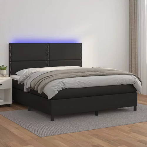 vidaXL Box spring postelja z vzmetnico LED črna 160x200cm umetno usnje