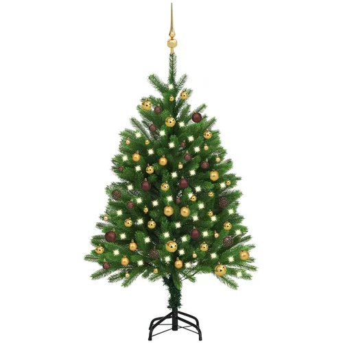 vidaXL umjetno božićno drvce s LED svjetlima i kuglicama 120 cm zeleno