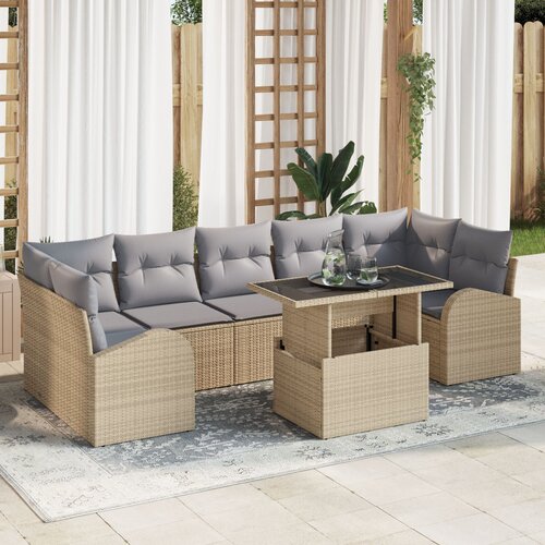 vidaXL set od 8 komada vrtnih sofa s jastučićima bež poli ratan Cene