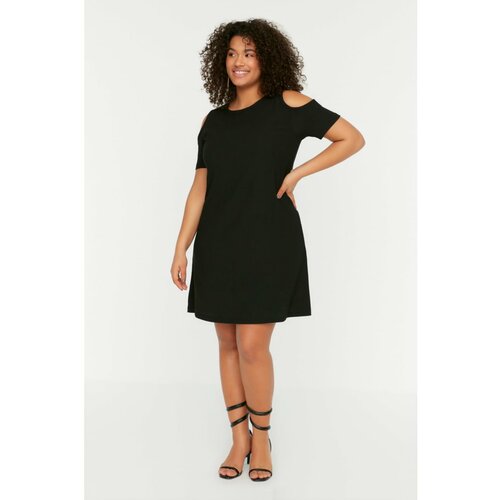 Trendyol ženska haljina Curve Black Shoulder Detailed Knitted Cene