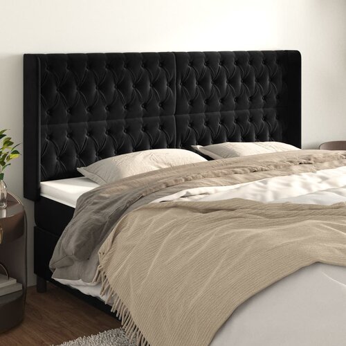  Uzglavlje s u&scaron;ima crno 203x16x118/128 cm bar&scaron;unasto Cijene