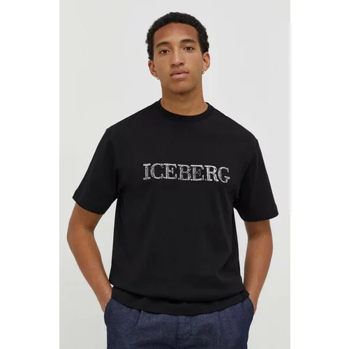 Iceberg Pamučna majica za muškarce, boja: crna, s tiskom