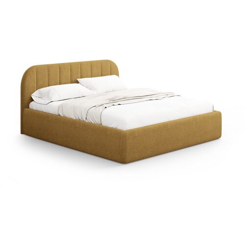 Windsor & Co Sofas Gorčično rumena oblazinjena zakonska postelja s prostorom za shranjevanje z letvenim dnom 180x200 cm Juno – Cene