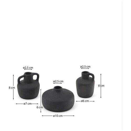 Kave Home Crne vaze u setu 3 kom od terakote (visina 6 cm) Sofra &amp;ndash; Slike