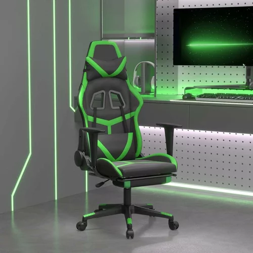  Gaming stol z oporo za noge črno in zeleno umetno usnje, (21152219)