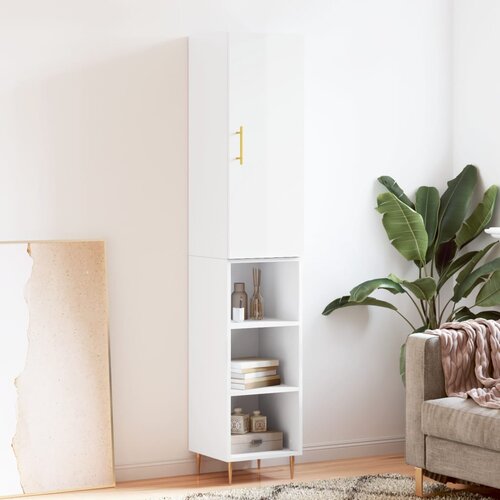  The Living Store Visoka omara visok sijaj bela 34,5x34x180 cm inženirski les - Visoka Omara, (21430302) Slike