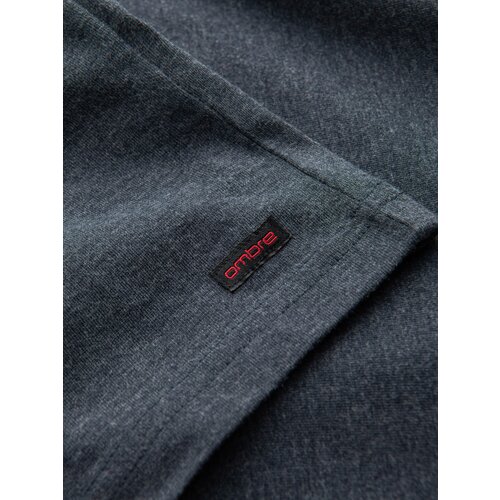 Ombre Men's T-shirt with unbuttoned round henley neckline - navy blue Cene